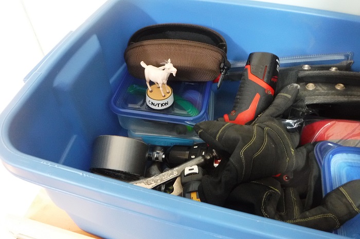 My very own Safety Goat, vegging out in my tool box.