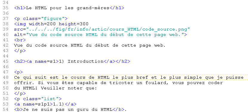 Vue du code source HTML du dbut de cette page web.
