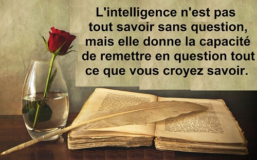 L'intelligence n'est pas de tout savoir sans question, mais elle donne la capacit de tout remettre en question ce que vous croyez savoir.