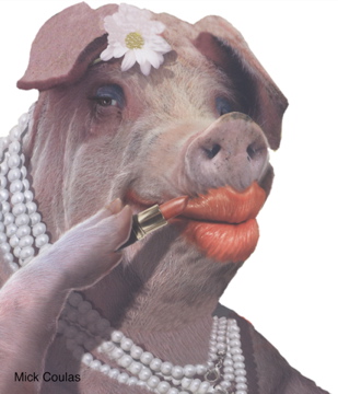 Un cochon se mettant du rouge  lvres