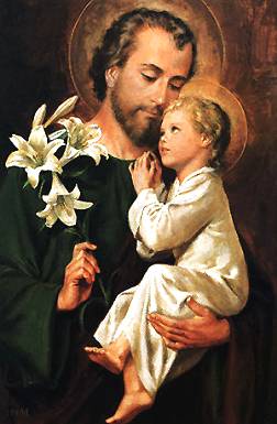 Saint Joseph avec un lys blanc, symbole de la puret.