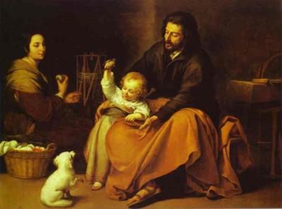 Bartolom Esteban Murillo. La Sainte Famille avec un petit oiseau.