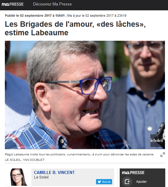 Les Brigades de l'amour, des lches, estime Labeaume.