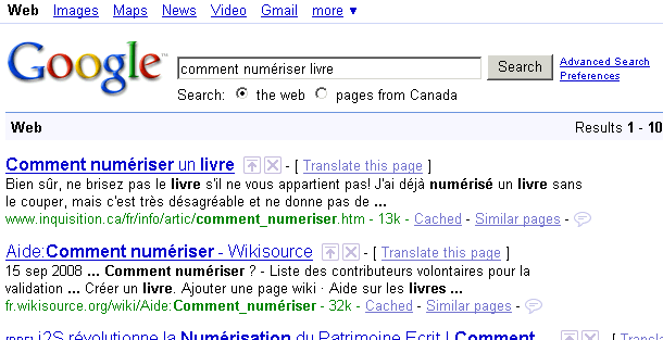 Recherche sur Google de comment numriser livre.