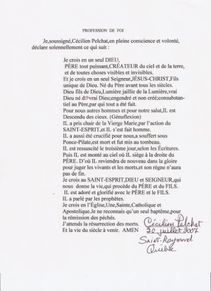 Profession de Foi de M. Ccilien Pelchat