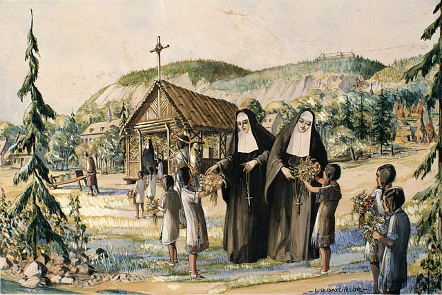 Lawrence R. Batchelor. Premires religieuses ursulines avec des tudiantes indiennes,  Qubec.